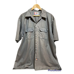 Dickies Mens Button Front Shirt Gray Short Sleeve Collared Flap Pockets 2XL